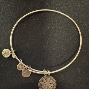 Alex and Ani Silver Bangle with Four Leaf Clover Charm